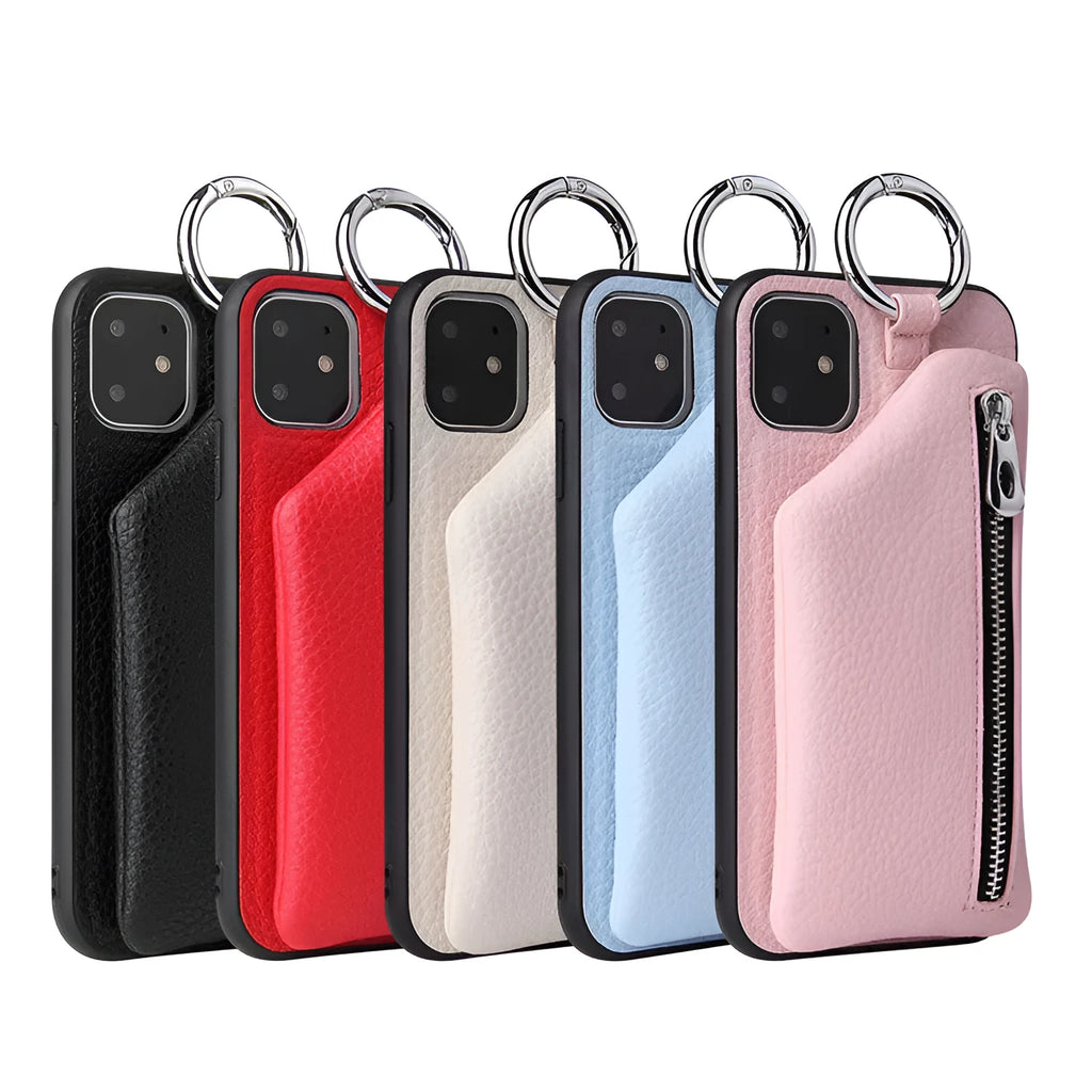 PU leather crossbody phone case with lanyard in black, back cover style for iPhone 14 Pro Max