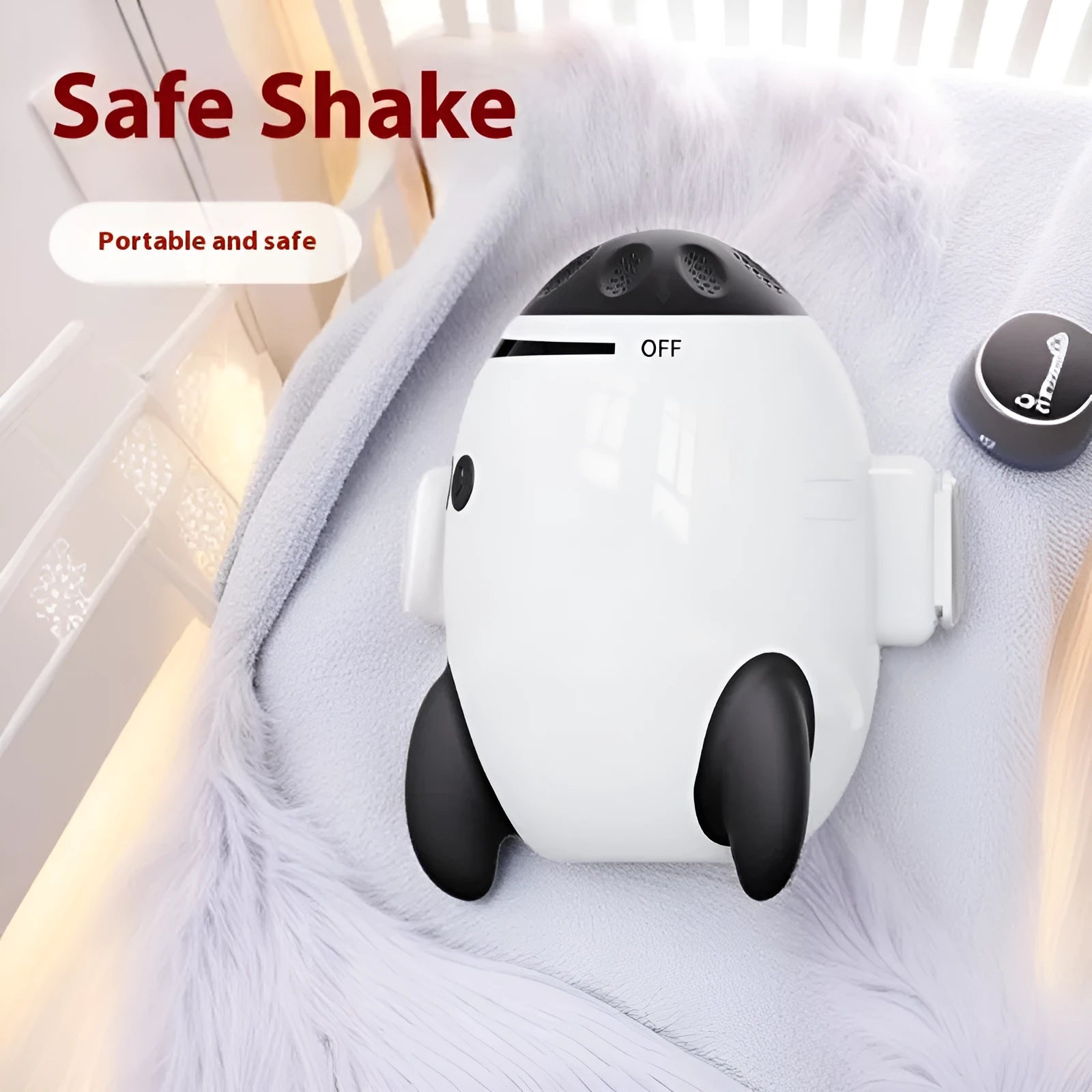 White baby sleep comforter device with automatic shaking function and Bluetooth connectivity