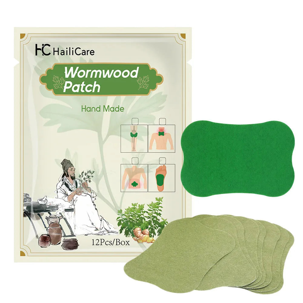 Mugwort paste patch bag containing twelve herbal patches for knee lumbar cervical and foot areas