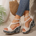 Women's thick-soled ankle-strap buckle sandals with cloth upper and hemp/rubber sole