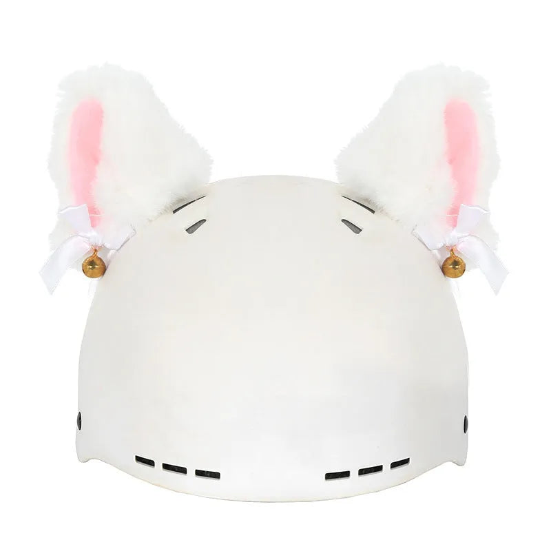 A soft plush cartoon character cover stretched over a medium-sized motorcycle helmet.