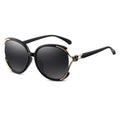 Women's fashion polarised sunglasses with progressive tint and PC frame in black frame with gray lens