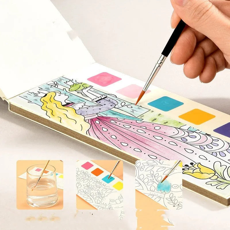 Children's gouache graffiti picture book with white card pages and paintbrush, 187x78mm, featuring a fairy dream theme