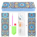 DIY diamond painting kit with PU leather wrist bag, resin diamonds, and tools for a creative craft project.