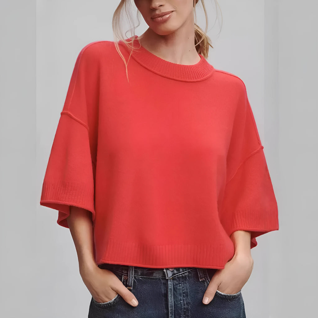 Red hot girl style cropped viscose t-shirt with exposed navel design on a mannequin