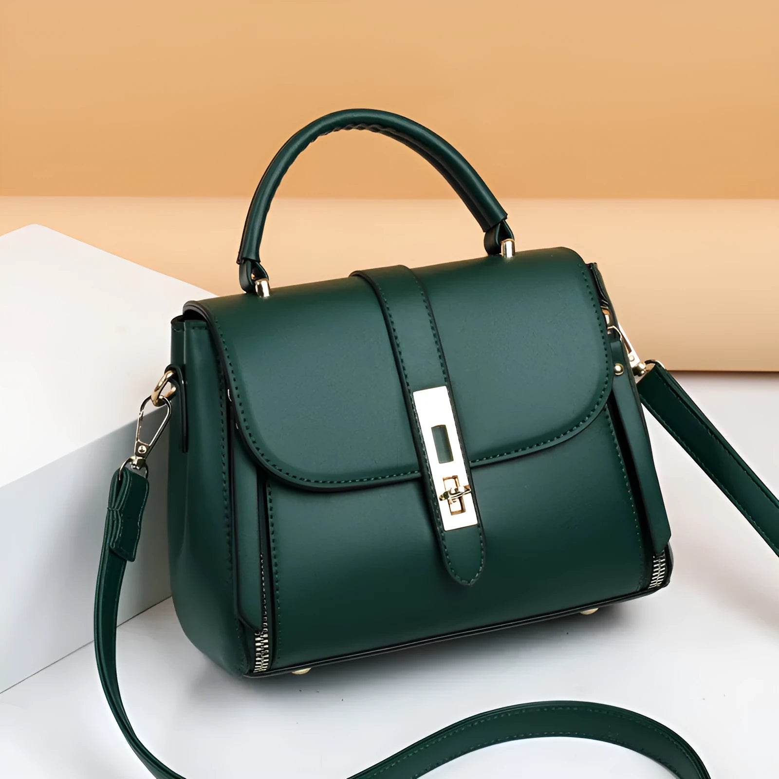 Soft PU leather women's shoulder bag in vertical square design, shown in black colour.