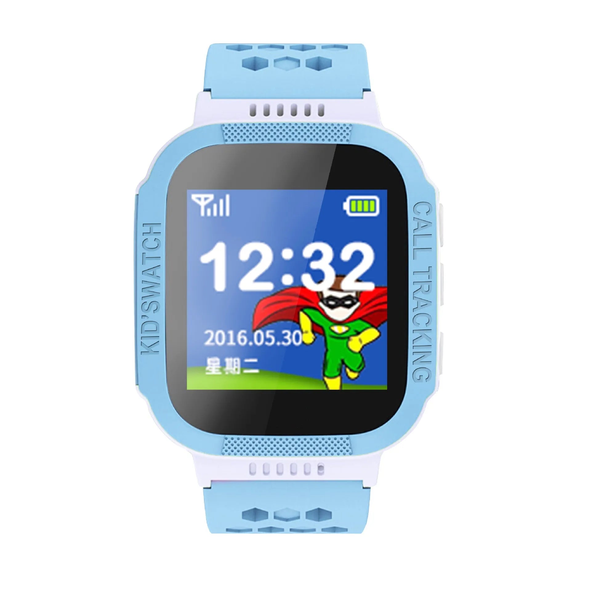 Blue children's phone watch with 1.44-inch screen showing time display