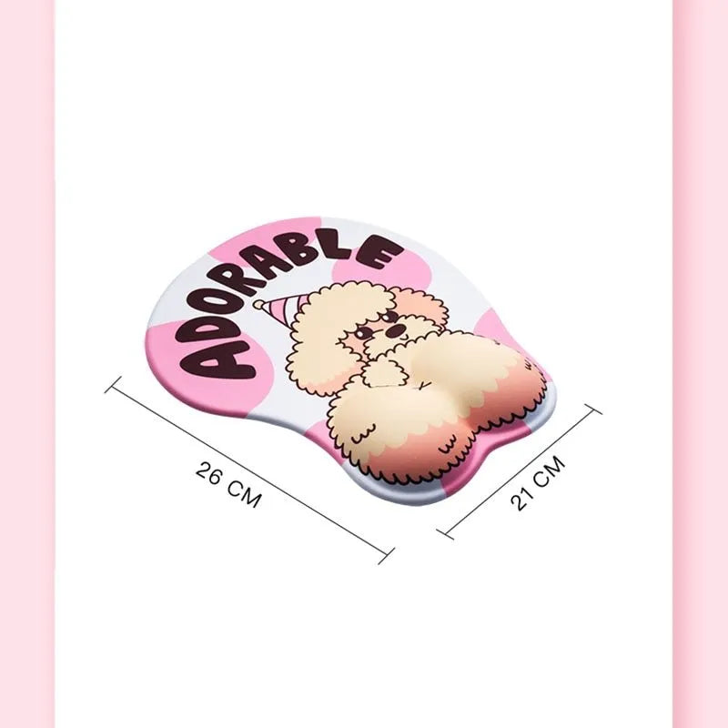 Cute 3D corgi butt mouse pad with raised wrist cushion on a desk