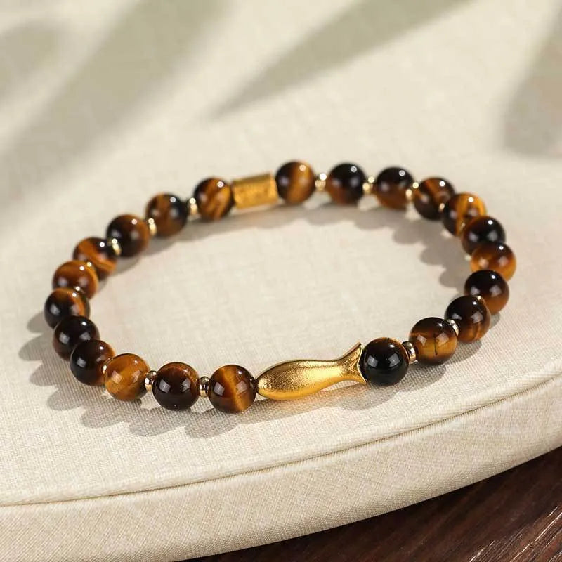 Yellow tiger eye small fish beaded bracelet for women with animal modelling and zodiac design