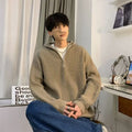 Men's half zipper hooded sweater in gray, polyester winter pullover with long sleeves