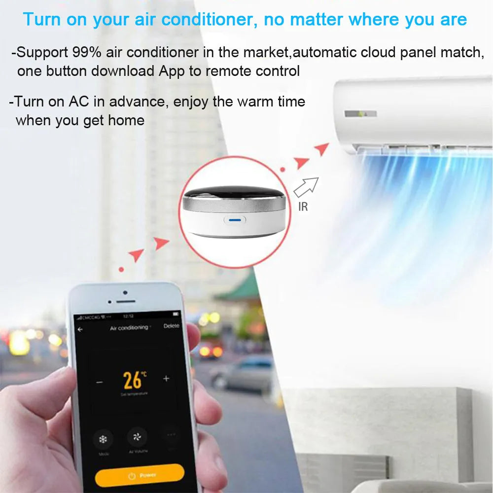 White universal remote control with infrared and RF dual-mode operation.