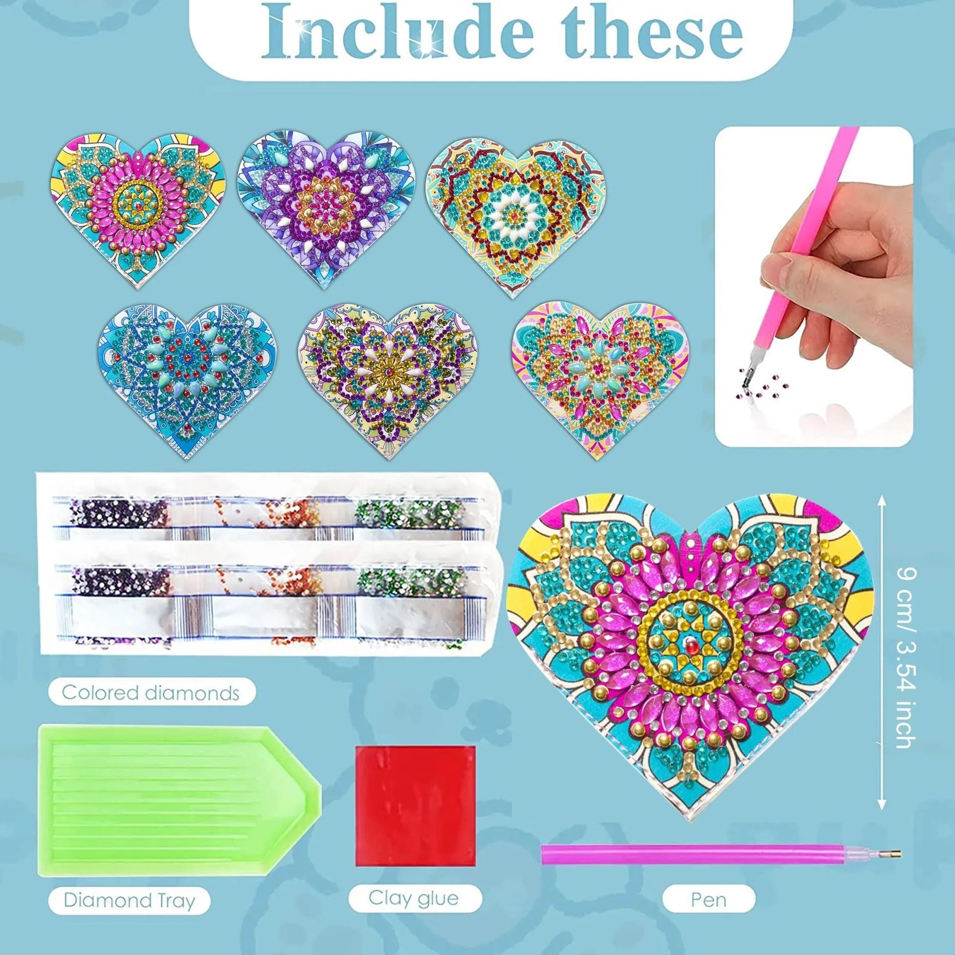 Six handmade PU leather bookmarks with stick-on crystal flowers at the cornerite.