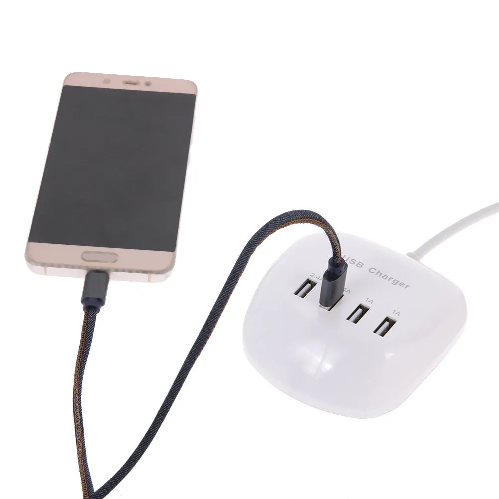 A white USB wall charger with selectable EU or US plug styles, showing the USB-A output port.
