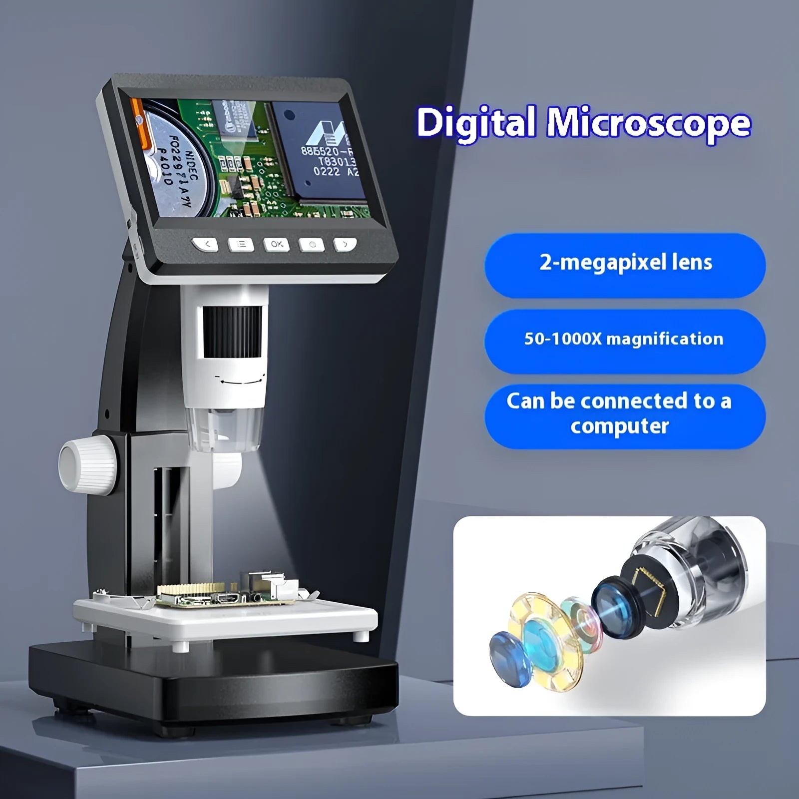 HD mobile phone repair microscope 100x magnification with lithium battery inskam306