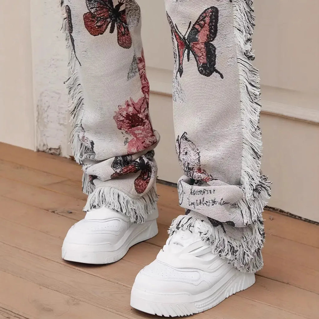 Men's slim fit animal digital printed denim trousers in cotton, mid waist, zip fly, blue tone