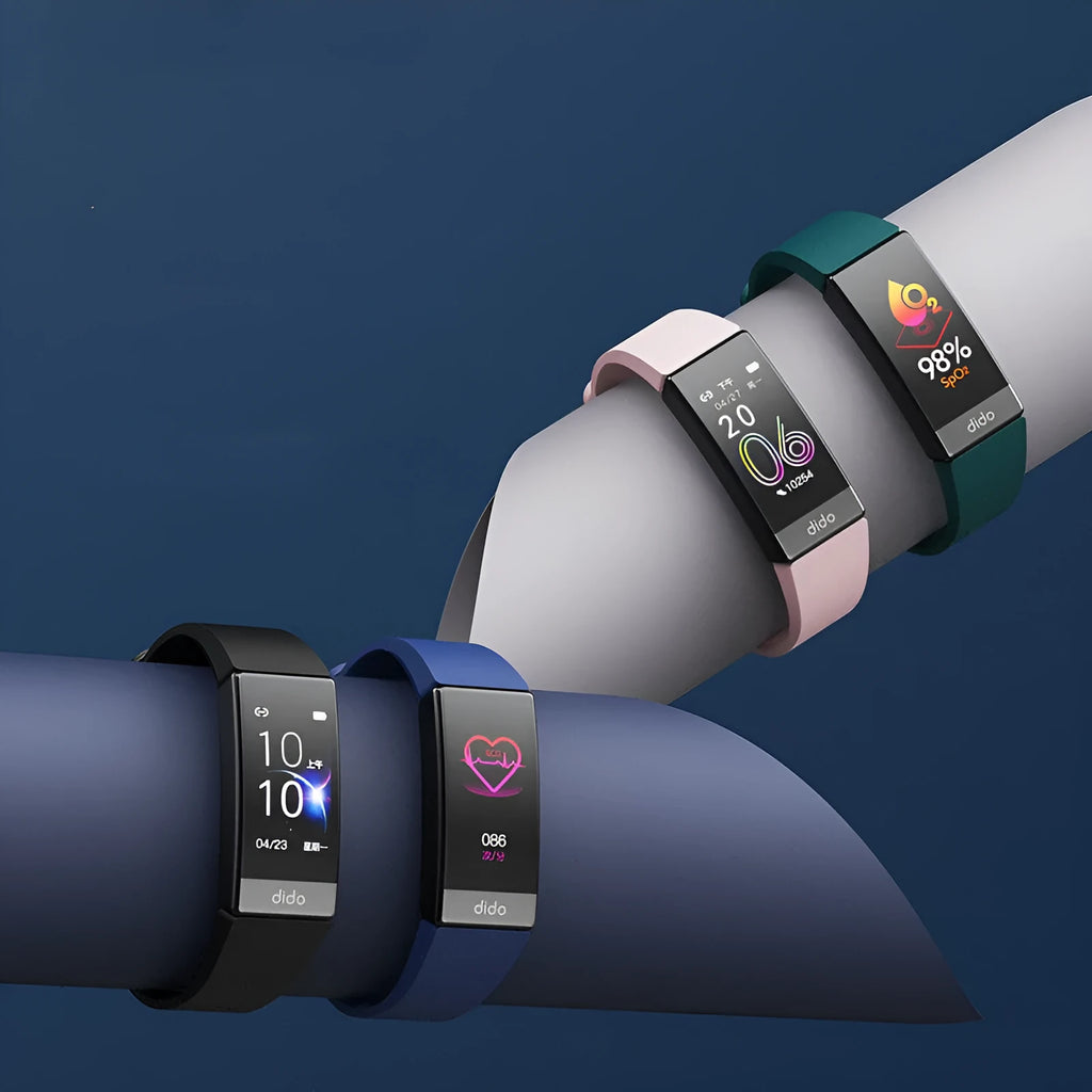 Y6 Black smart health bracelet with 1.1-inch display on a wrist, showing blood pressure and ECG readings.