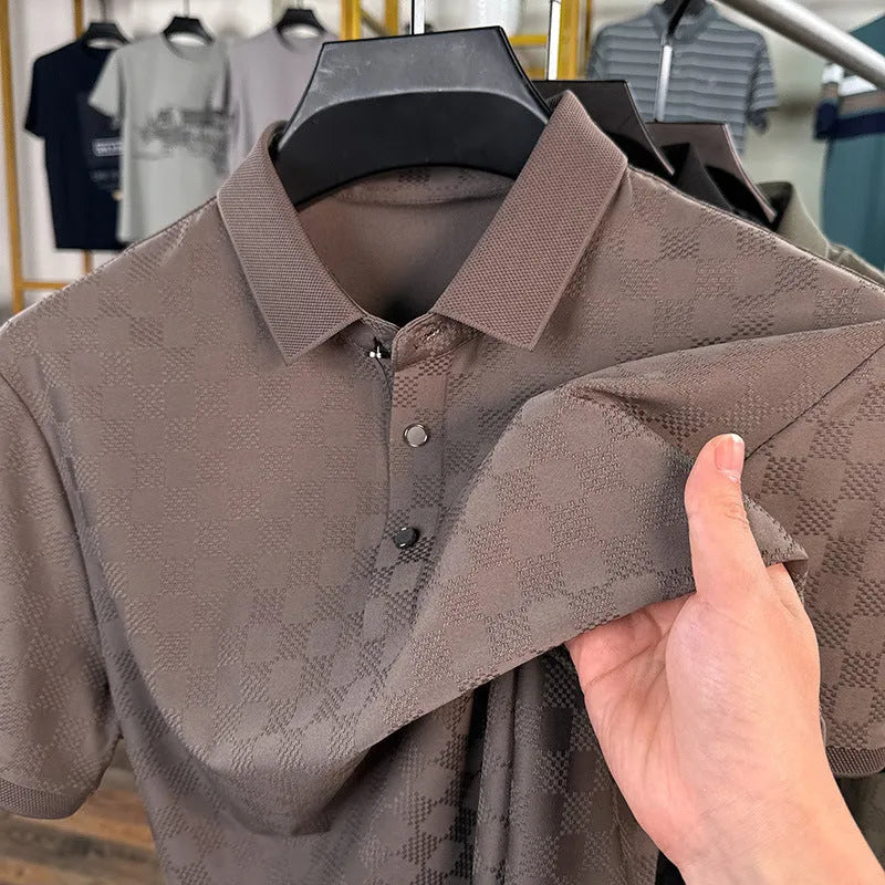 Rhombus thin ice silk short sleeve t-shirt in black with a slit detail on the hem.