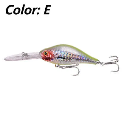 Mino Lure deep diving fishing bait showing 10.5cm length and little fat man profile in multiple colour options