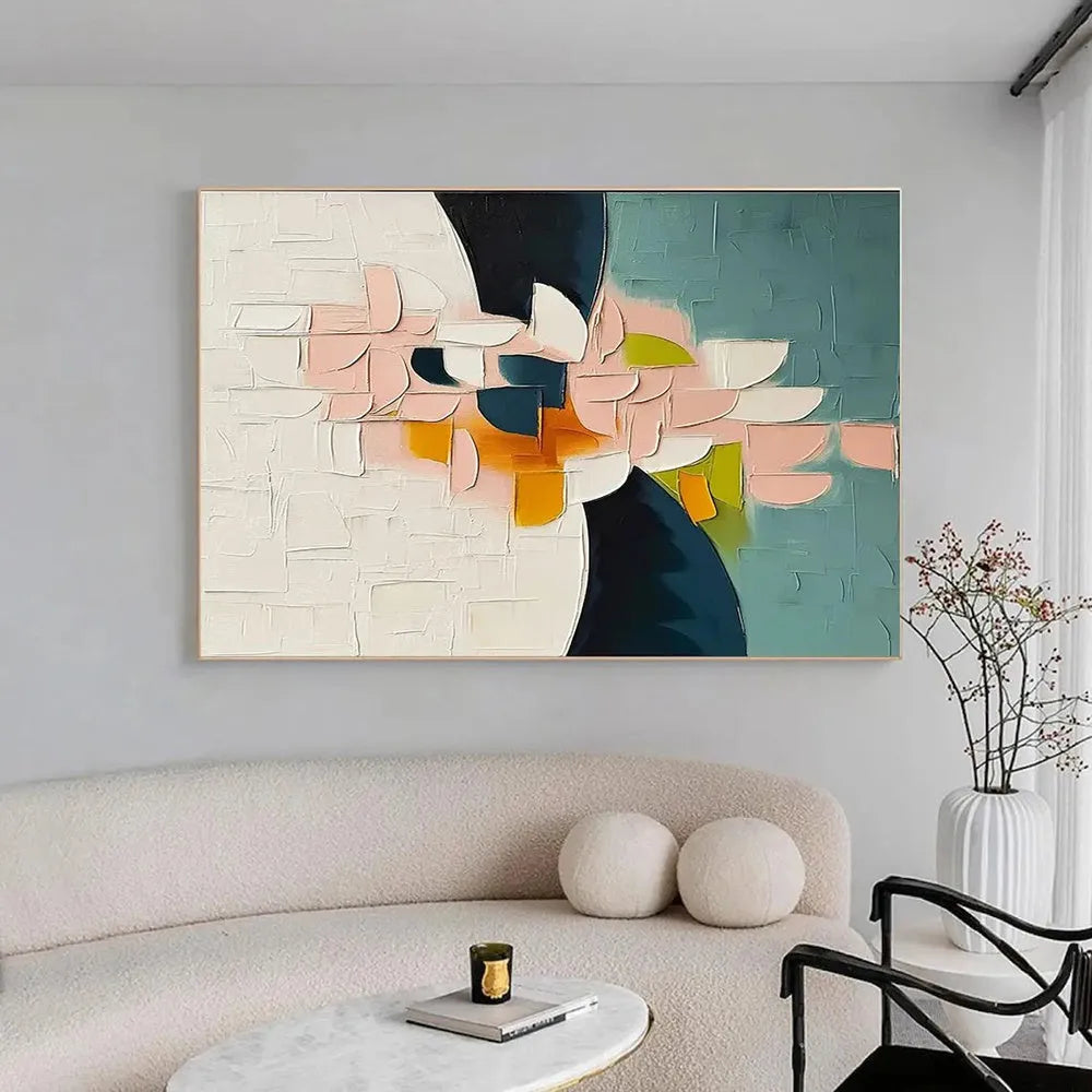 Hand-painted modern abstract floral oil painting on canvas with thick palette knife texture, unstretched and rolled