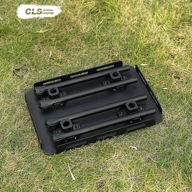 CLS aluminium folding camping stool shown in dual-use mode as a seat and small table with storage bag.