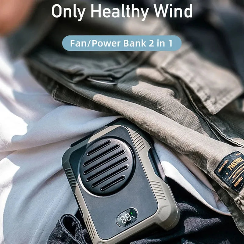 Green leafless waist hanging fan for outdoor sports with USB charging port