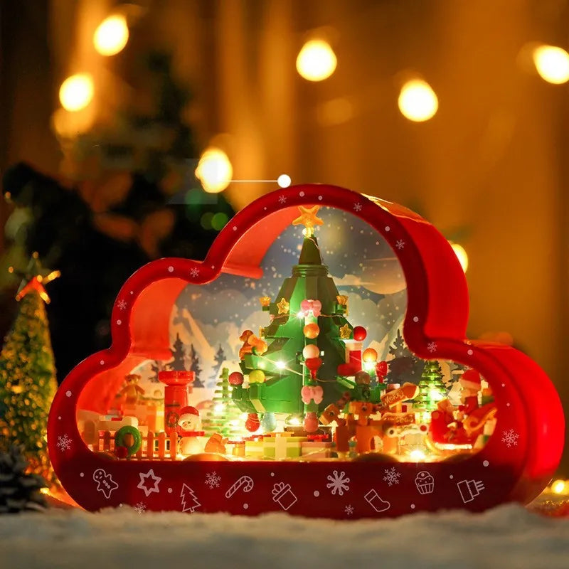 Assembled plastic building block cloud night lamp with decorative mirror frame and soft LED lighting