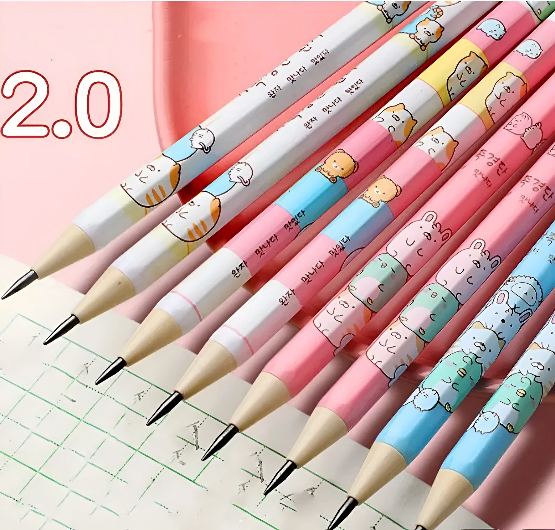 Children's mechanical pencil sets with cartoon designs and 2B replaceable leads