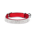 Adjustable red velvet cat collar with a silver rhinestone detail on the buckle.