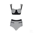 Black houndstooth push-up bandage bikini set with triangle top and split-leg bottom