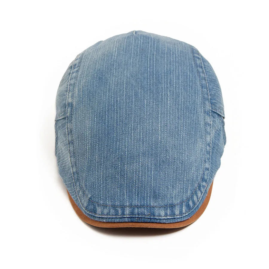 Retro men's cotton beret with dome crown in black, adjustable size