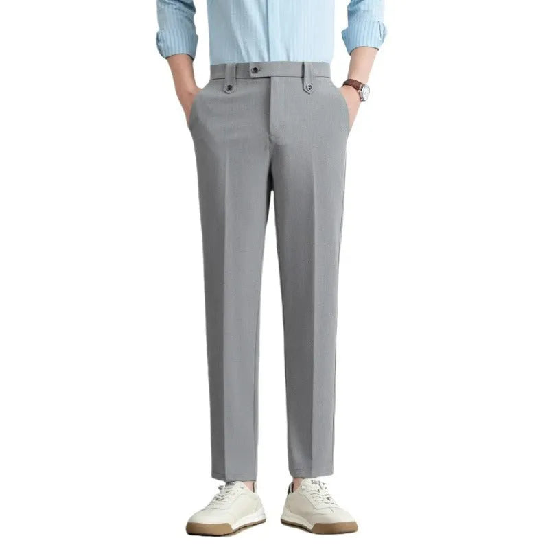 Men's loose straight business trousers in SF28 black, polyester elastic fabric, sizes 28-38