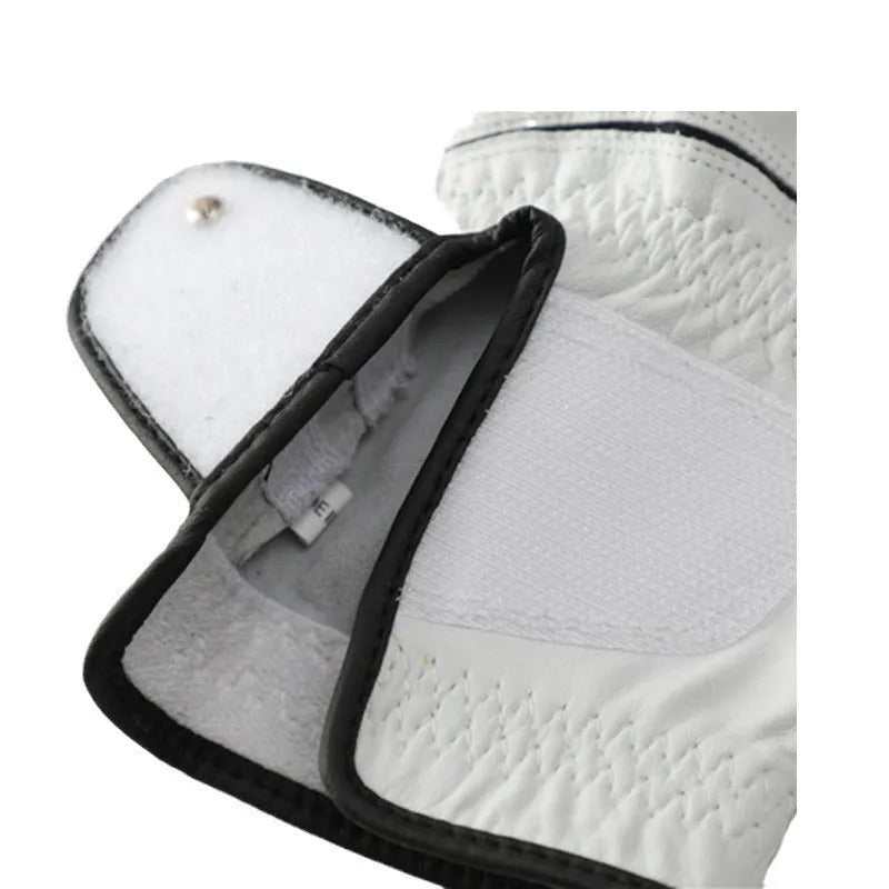 Men's white half sheepskin leather golf glove for a non-slip grip.