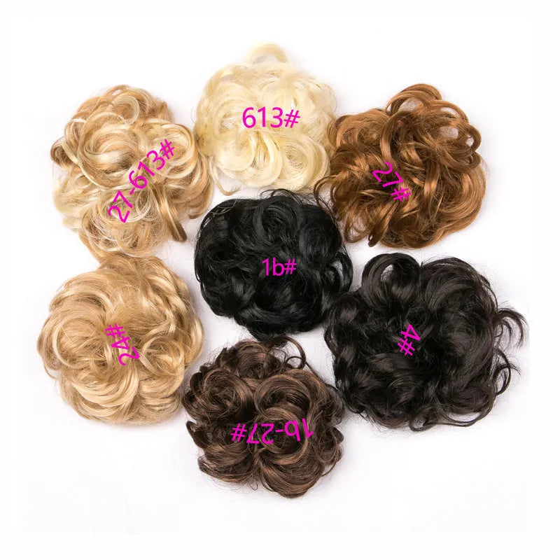 Fluffy drawstring curly hair bun ring set in 1B style with chemical fibre construction, popular in Europe Japan South Korea for women