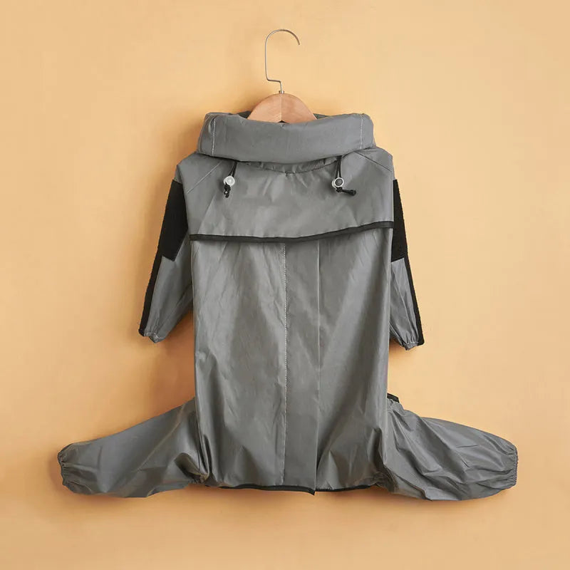 Silver reflective waterproof dog raincoat with leg holes for large breeds