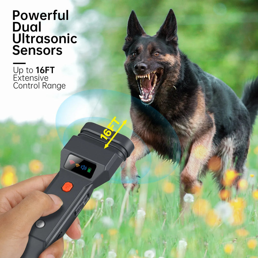 Portable three-head ultrasound bark stopper for dog training with plastic body and data cable