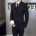 Men's three-piece suit set in slim fit with jacket, vest, and trousers in black