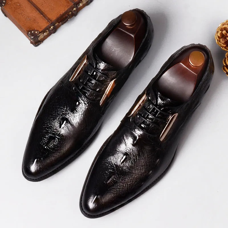 New men's genuine crocodile leather Oxford dress shoes in black, side view