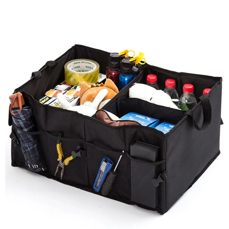 Black non-woven foldable car storage organiser bag 40cm long 26cm wide for boot package organisation