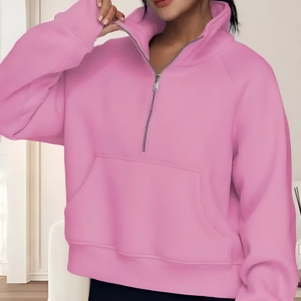 Women's loose fit fleece-lined sweater with raglan sleeves in solid colour