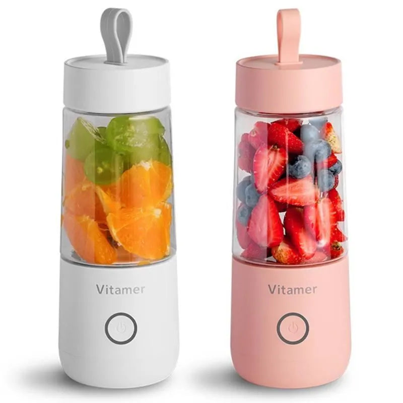White portable USB blender bottle with 350ml Tritan cup and silicone lifting ring