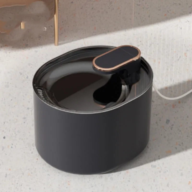 Automatic USB pet water fountain for cats and dogs in blue or white.