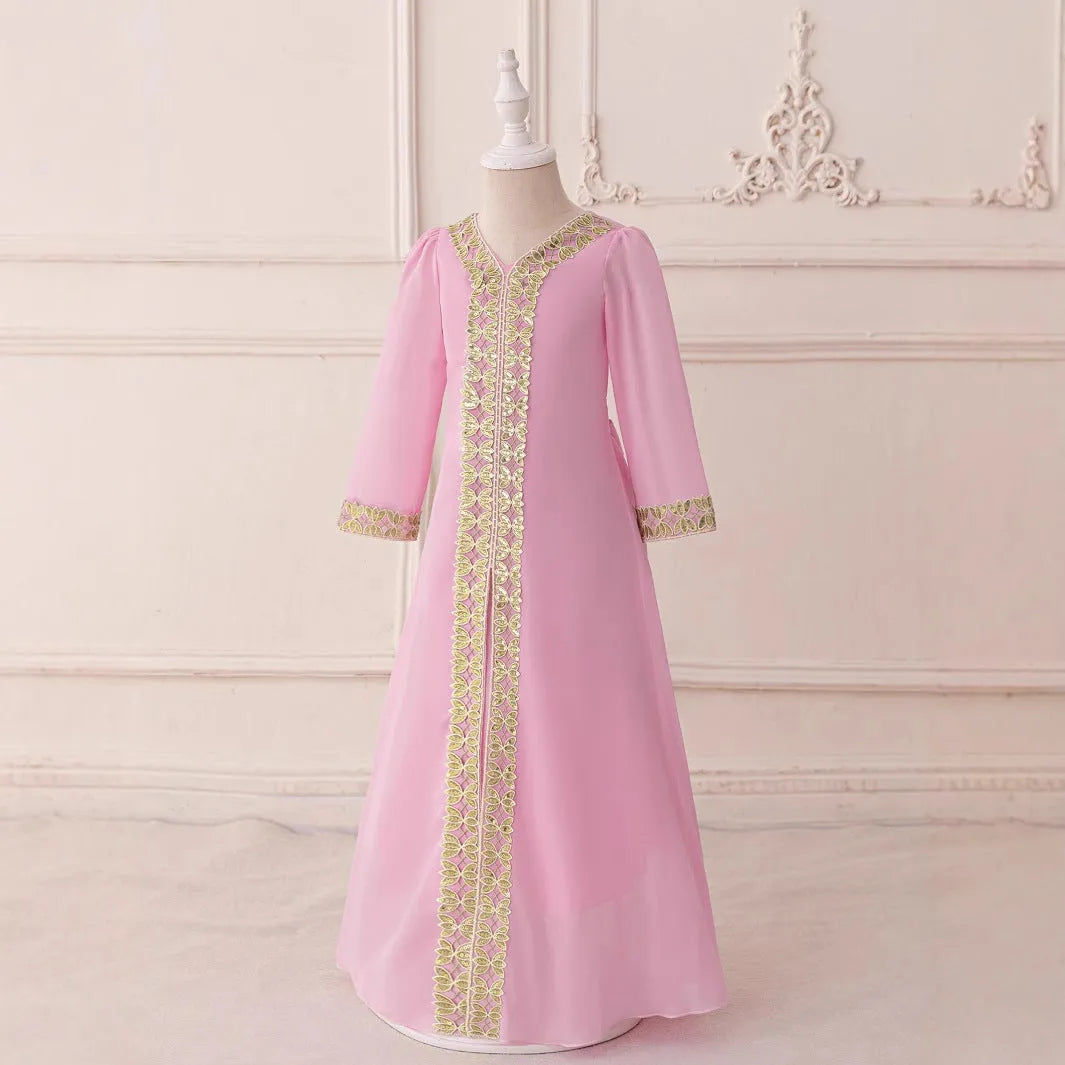 Girls chiffon moose dress in AMSL80 pink for 110-140cm height polyester fibre