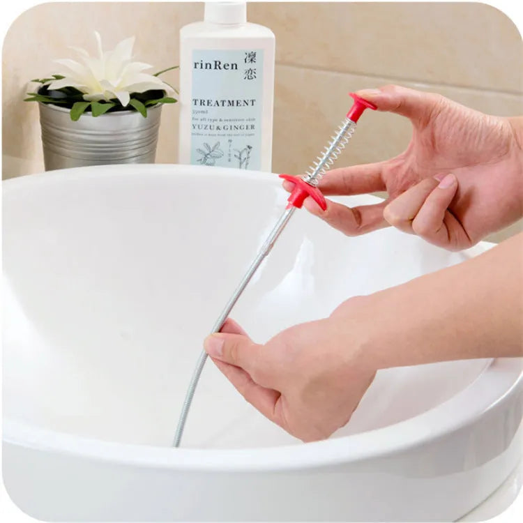 Sewer dredge spring pipe cleaning tool for kitchen sink drains in multiple colour options