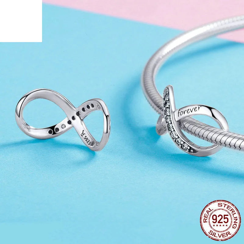 WOSTU 925 sterling silver loose bead bracelet in silver white diamond colour, model SCC1146