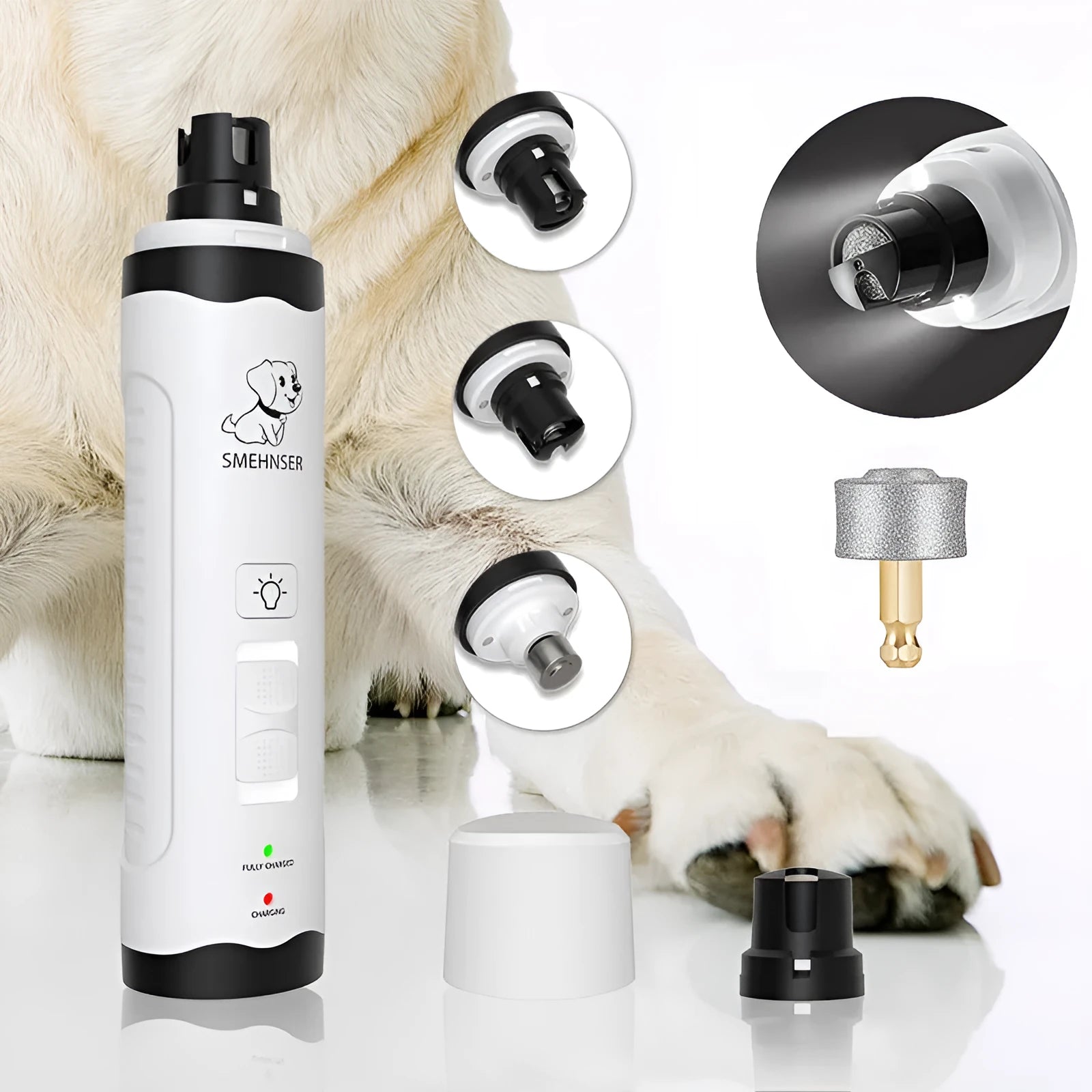3-speed LED electric nail grinder for dogs with automatic piercing device and dust bag