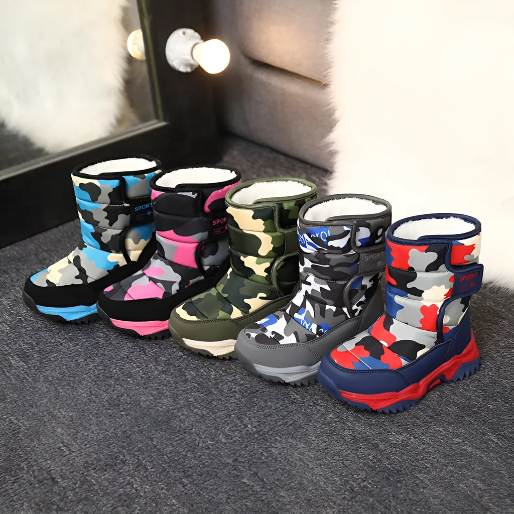 Children's high-top cotton boots in camouflage colour with hook-and-loop strap