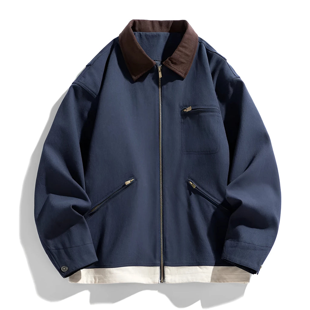 Men's Korean style couple jacket with contrast lapels and side seam pockets in mint green.