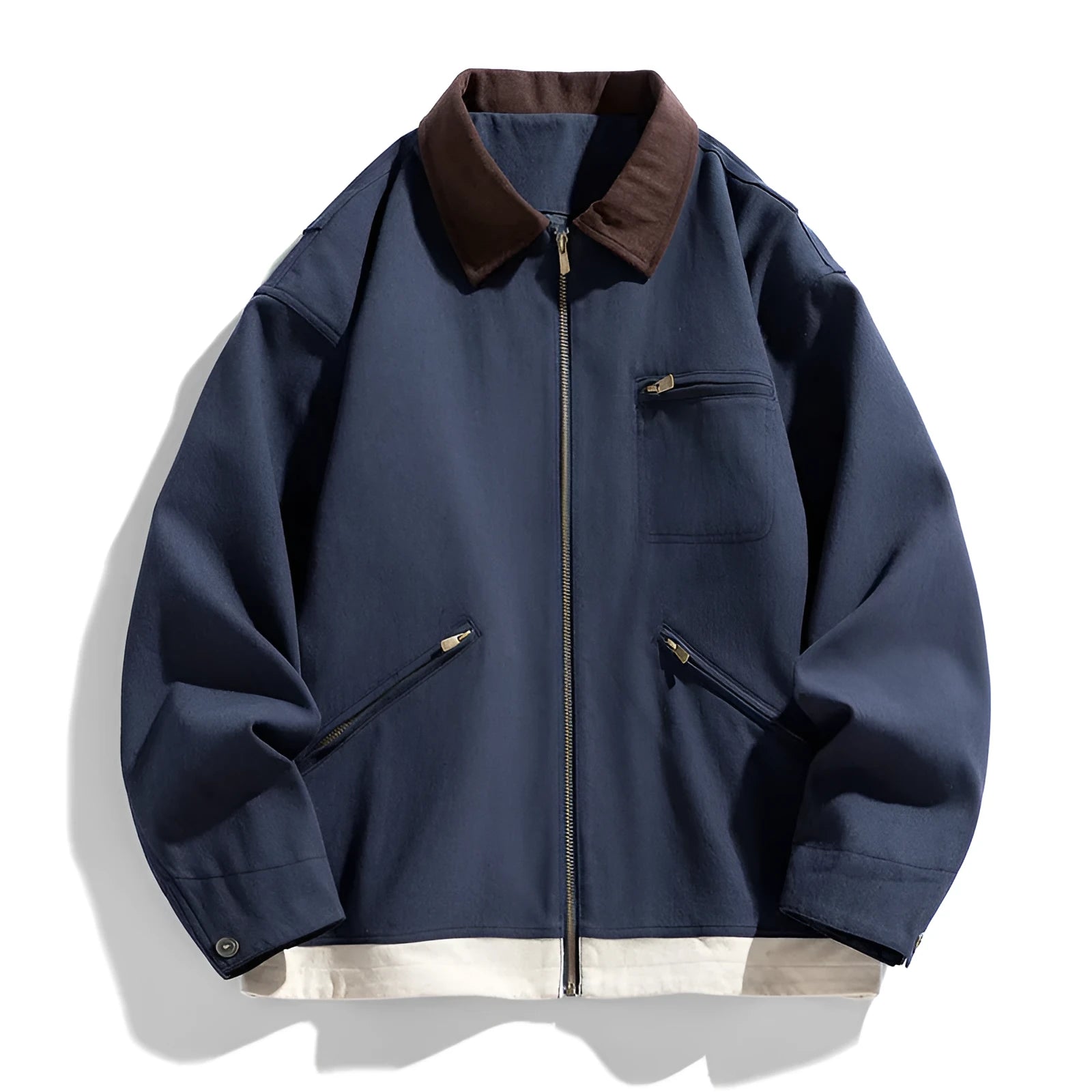Men's Korean style couple jacket with contrast lapels and side seam pockets in mint green.