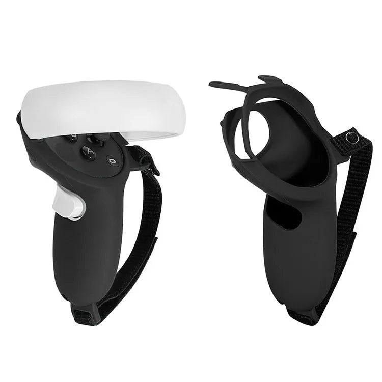 Black silicone glasses cleaning and headset protection accessory set with host cover, eye mask, and handle covers.