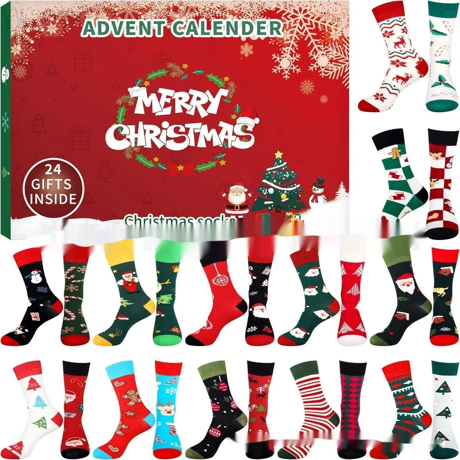 Christmas socks blind box resin ornament in one of seven colour designs for holiday decoration